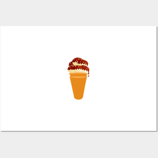 Ice cream cone with chocolate topped vanilla ice cream Posters and Art